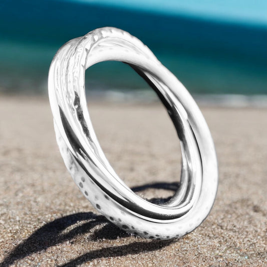 Sterling Silver .925 Bangle Bracelet 70mmx10mmTriple Smooth brushed hammered