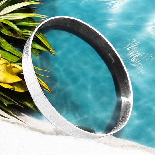 Sterling Silver .925 Bangle Bracelet 68mmx7mm Round Flat Hammered