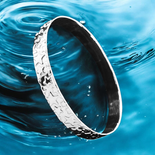 Sterling Silver .925 Bangle Bracelet 68mmx7mm Stars