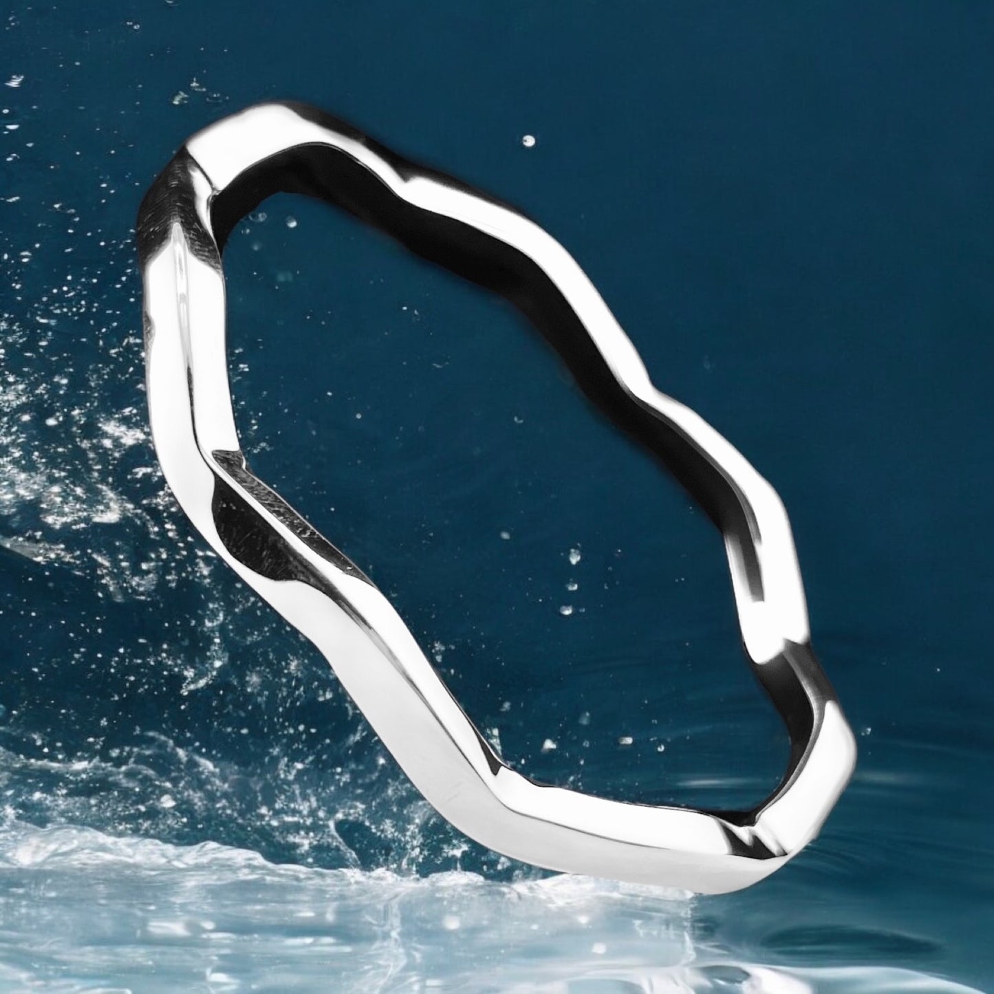 Sterling Silver .925 Bangle Bracelet 68mmx4mm Undulating Box Smooth
