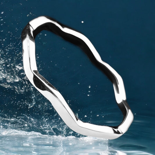 Sterling Silver .925 Bangle Bracelet 68mmx4mm Undulating Box Smooth