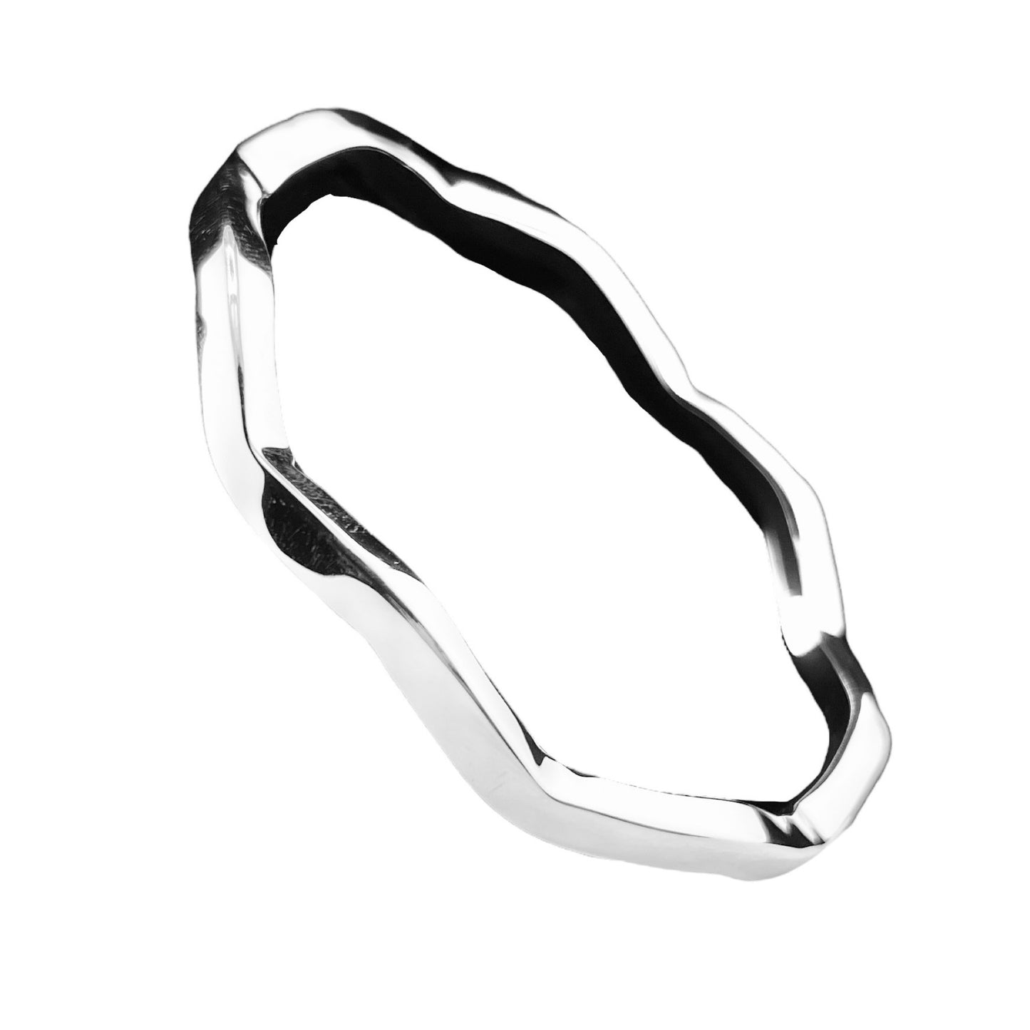 Sterling Silver .925 Bangle Bracelet 68mmx4mm Undulating Box Smooth