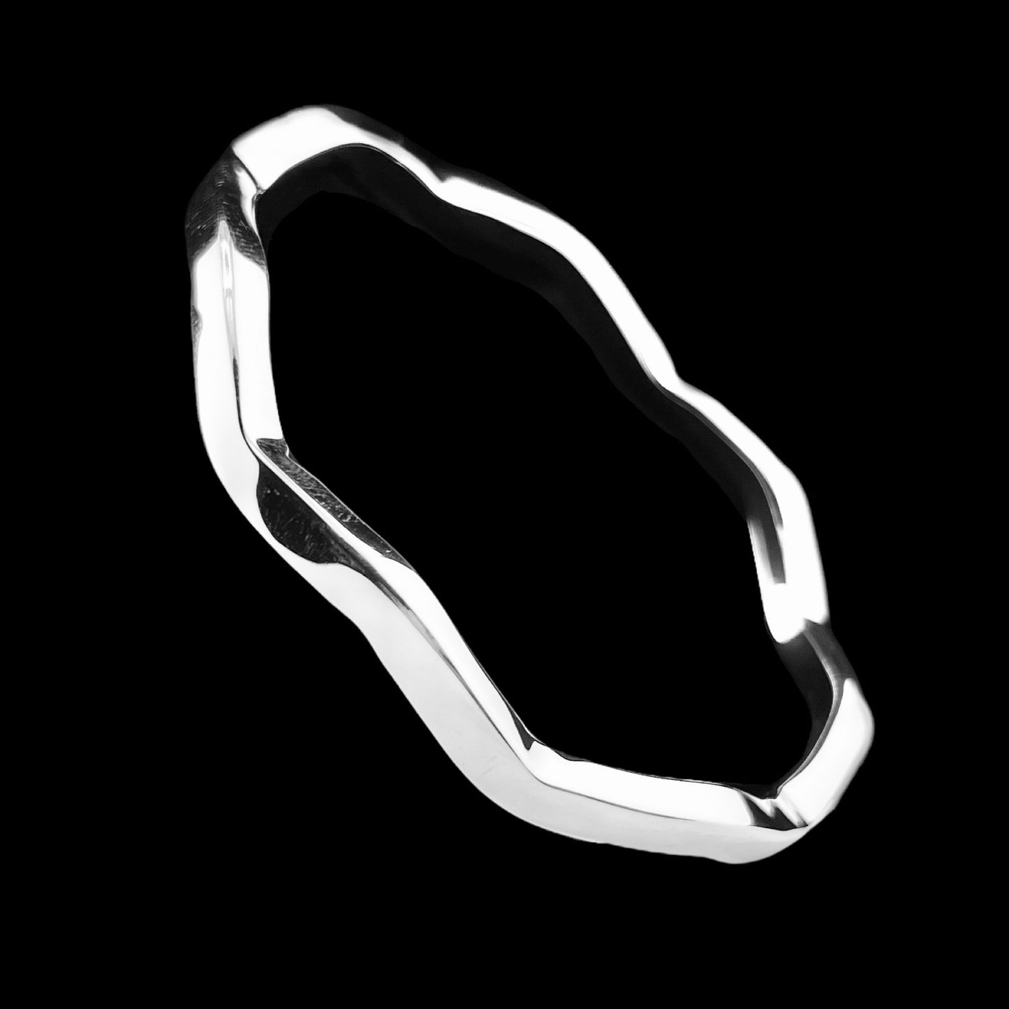 Sterling Silver .925 Bangle Bracelet 68mmx4mm Undulating Box Smooth