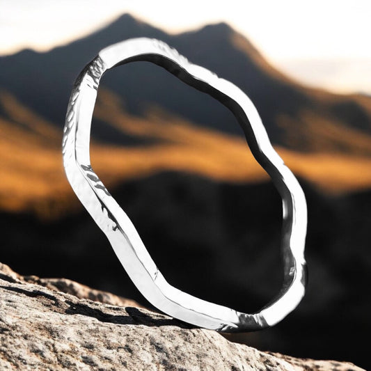 Sterling Silver .925 Bangle Bracelet 68mmx4mm Undulating Box Hammered