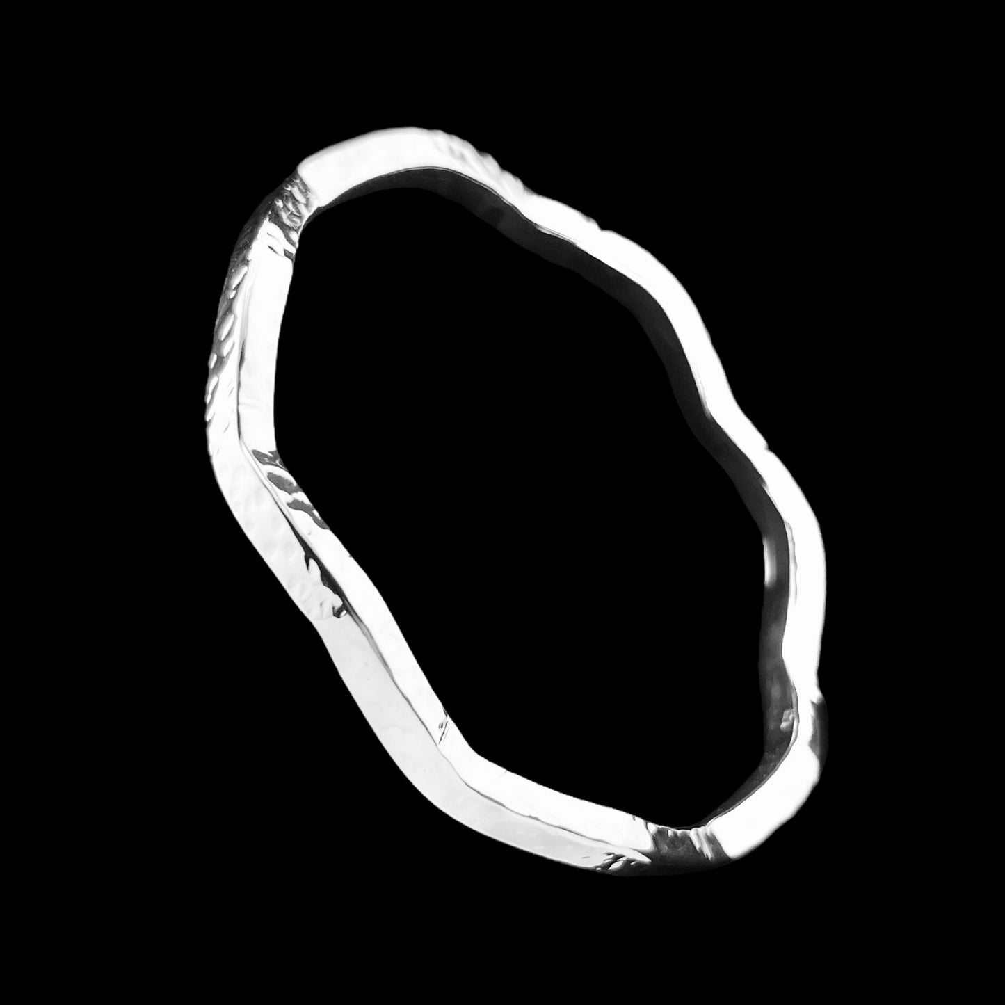 Sterling Silver .925 Bangle Bracelet 68mmx4mm Undulating Box Hammered