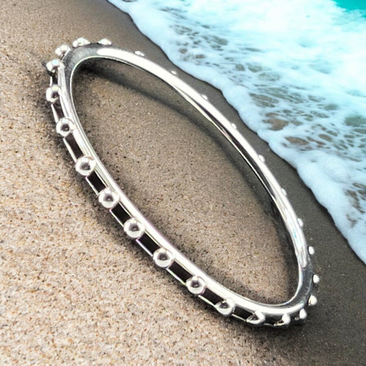 Sterling Silver .925 Bangle Bracelet 70mmx3mm Bolitas Spheres