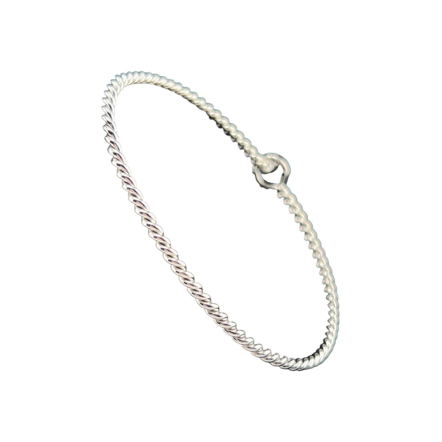 Sterling Silver .925 Bangle Bracelet 70mmx1mm Rope w hook and loop Oval