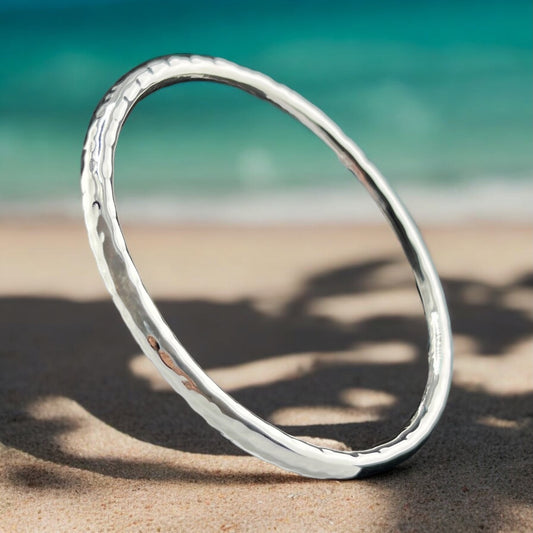 Sterling Silver .925 Bangle Bracelet 70mmx3mm Hammered