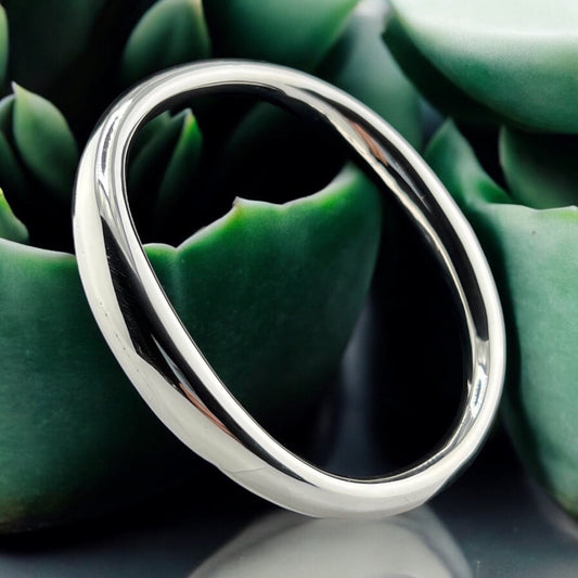 Sterling Silver .925 Bangle Bracelet 70mmx10mm Oval Smooth Undulating