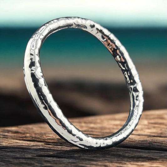 Sterling Silver .925 Bangle Bracelet 70mmx10mm Oval Hammered Undulating