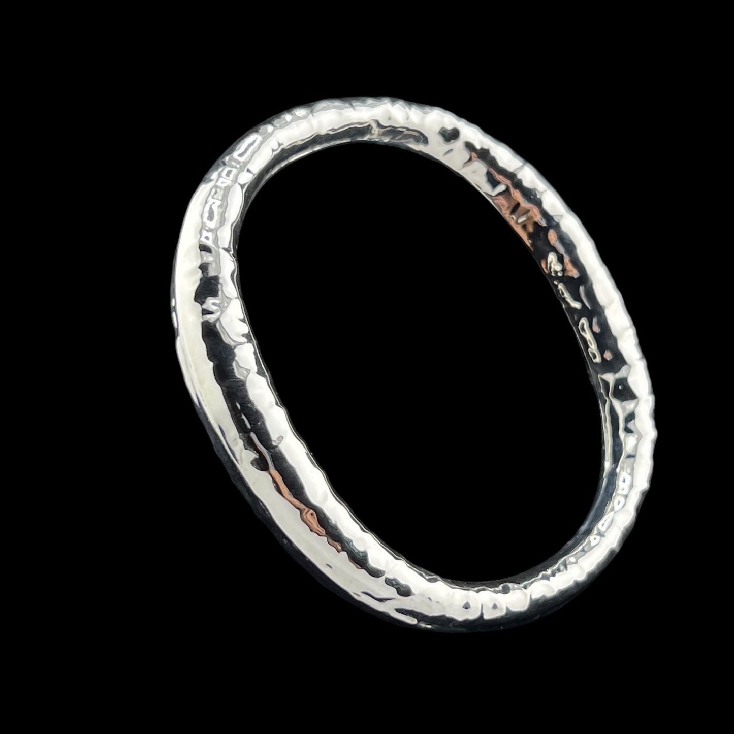 Sterling Silver .925 Bangle Bracelet 70mmx10mm Oval Hammered Undulating
