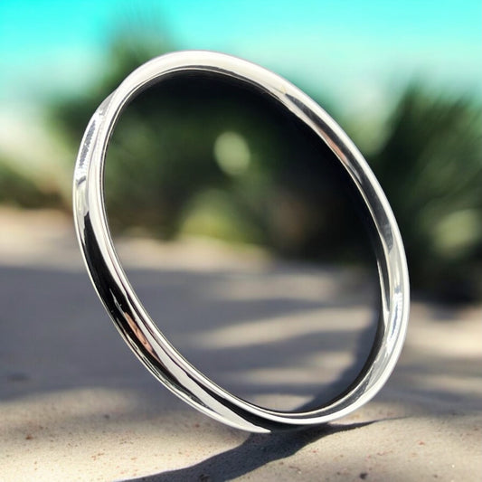 Sterling Silver .925 Bangle Bracelet 70mmx7mm Cupped Smooth