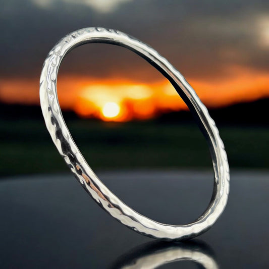 Sterling Silver .925 Bangle Bracelet 75mmx5mm Oval Hammered