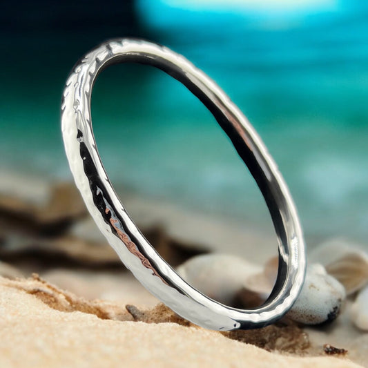 Sterling Silver .925 Bangle Bracelet 70mmx5mm Oval Hammered