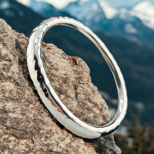 Sterling Silver .925 Bangle Bracelet 70mmx6mm Oval Hammered