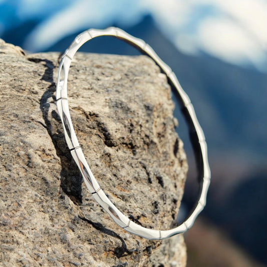 Sterling Silver .925 Bangle Bracelet 72mmx2mm Bamboo