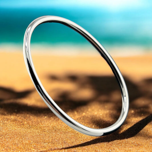 Sterling Silver .925 Bangle Bracelet 70mmx2mm Smooth Oval