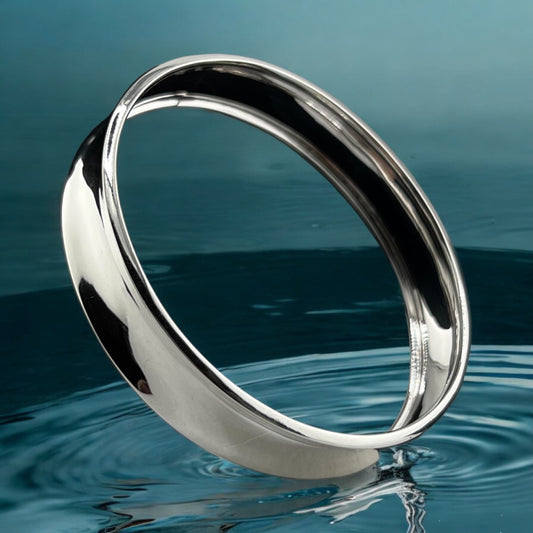 Sterling Silver .925 Bangle Bracelet 70mmx12mm Cupped Smooth