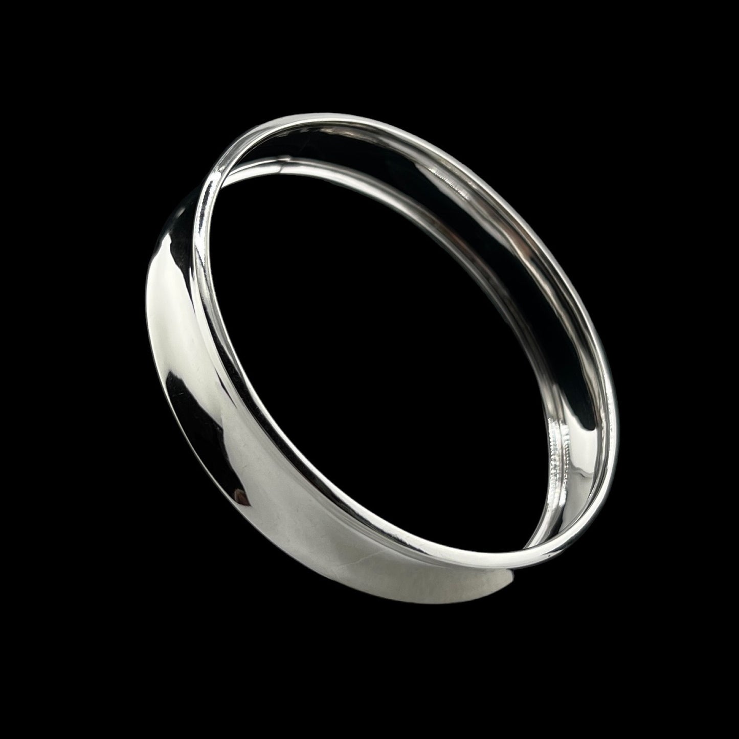 Sterling Silver .925 Bangle Bracelet 70mmx12mm Cupped Smooth
