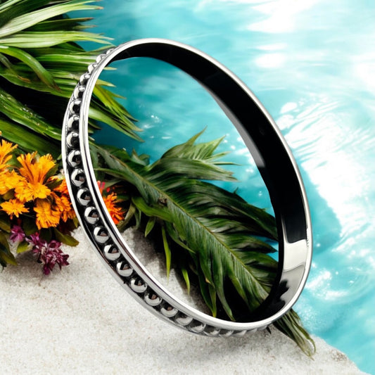 Sterling Silver .925 Bangle Bracelet 70mmx6mm Bolitas