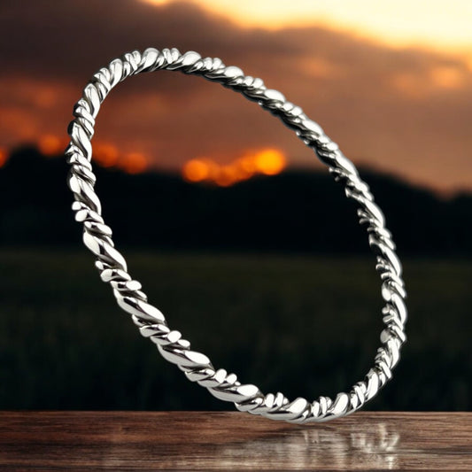 Sterling Silver .925 Bangle Bracelet 70mmx3mm Braid Rope