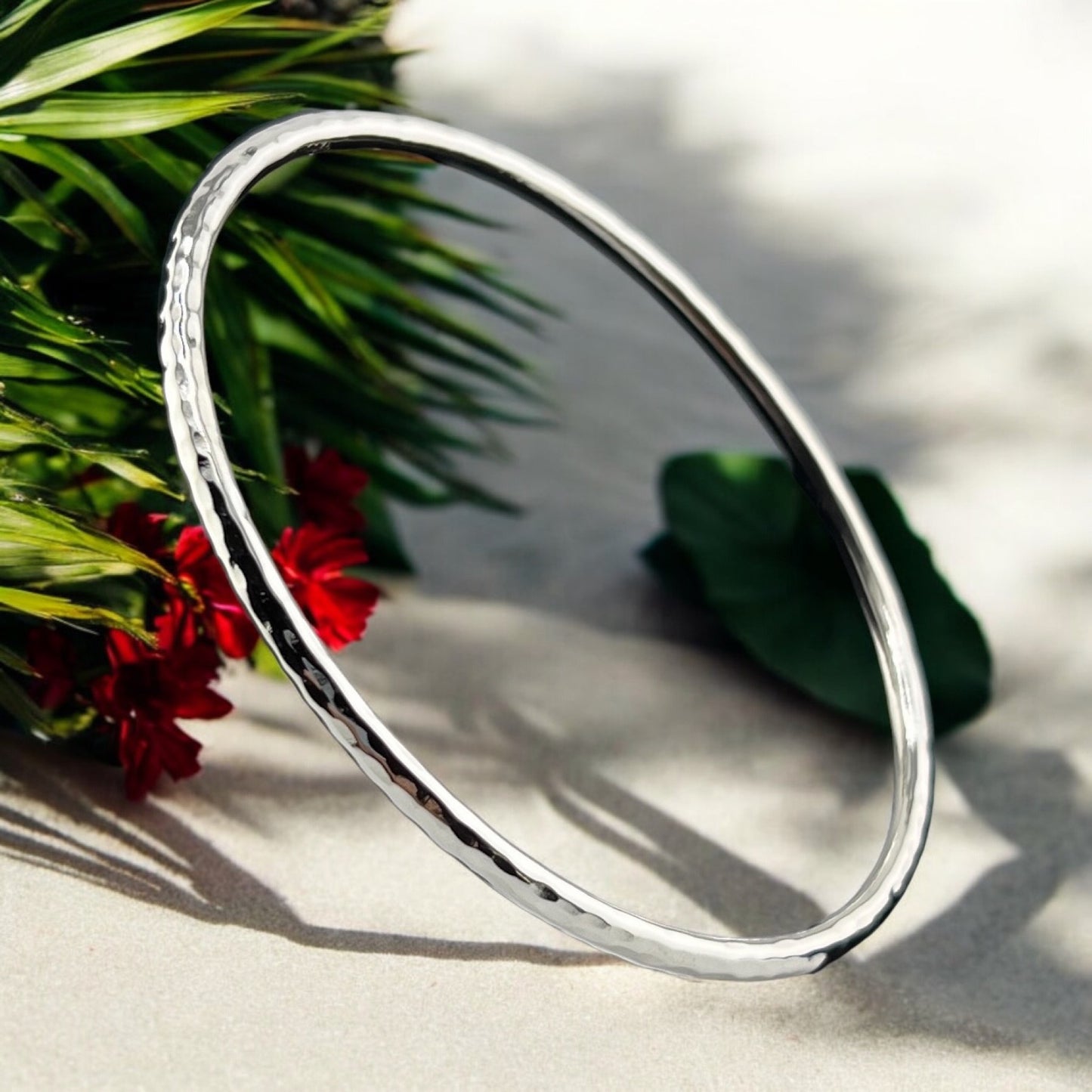 Sterling Silver .925 Bangle Bracelet 70mmx2mm Hammered