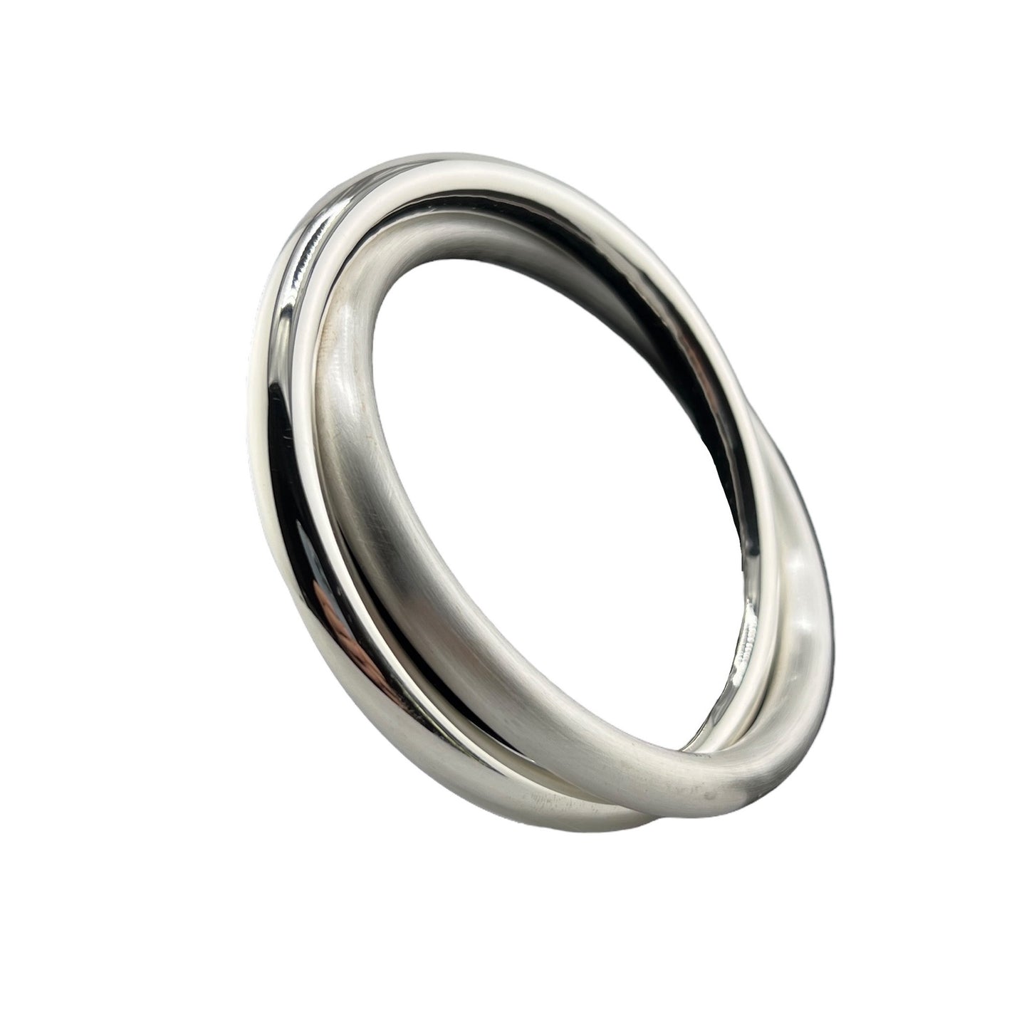 Sterling Silver .925 Bangle Bracelet 70mmx5mm Two Strand Smooth and Satin Finish
