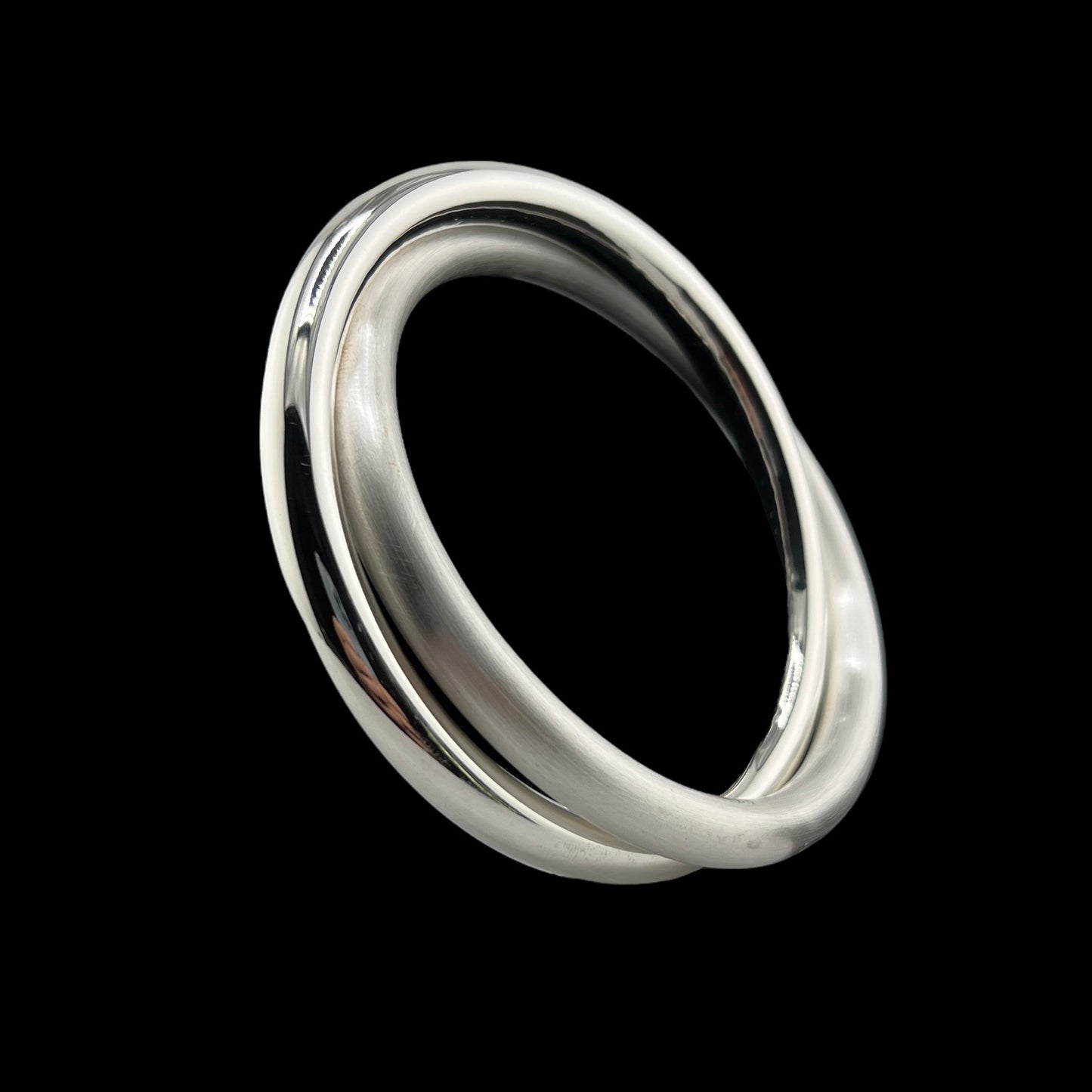Sterling Silver .925 Bangle Bracelet 70mmx5mm Two Strand Smooth and Satin Finish
