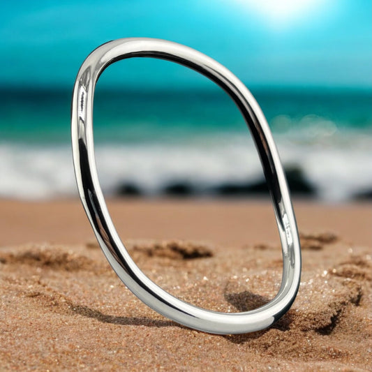 Sterling Silver .925 Bangle Bracelet 70mmx5mm Undulating Smooth