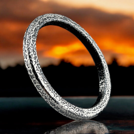 Sterling Silver .925 Bangle Bracelet 70mmx7mm Leopard pattern Rustic
