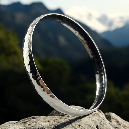 Sterling Silver .925 Bangle Bracelet 65mmx6mm Curved Hammered