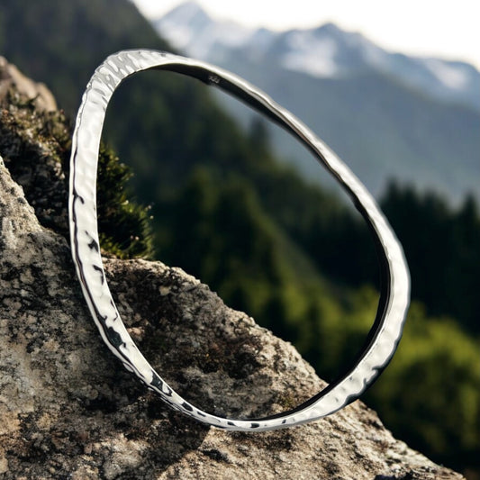 Sterling Silver .925 Bangle Bracelet 65mmx5mm Undulating Hammered