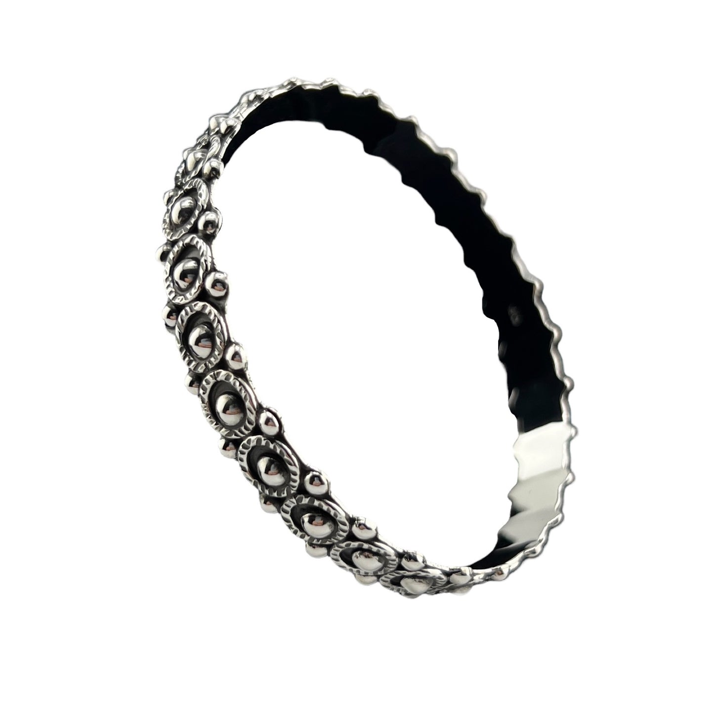 Sterling Silver .925 Bangle Bracelet 65mmx8mm Bolitas Flower