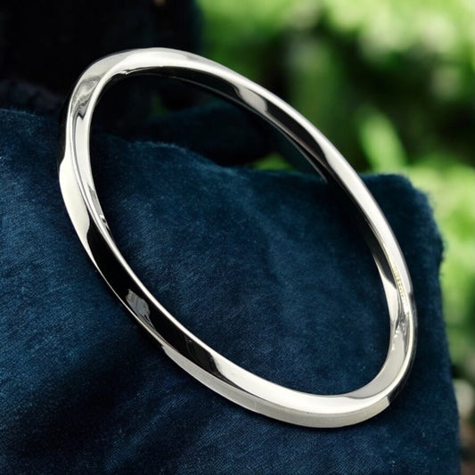 Sterling Silver .925 Bangle Bracelet 73mmx3mm Undulating Smooth