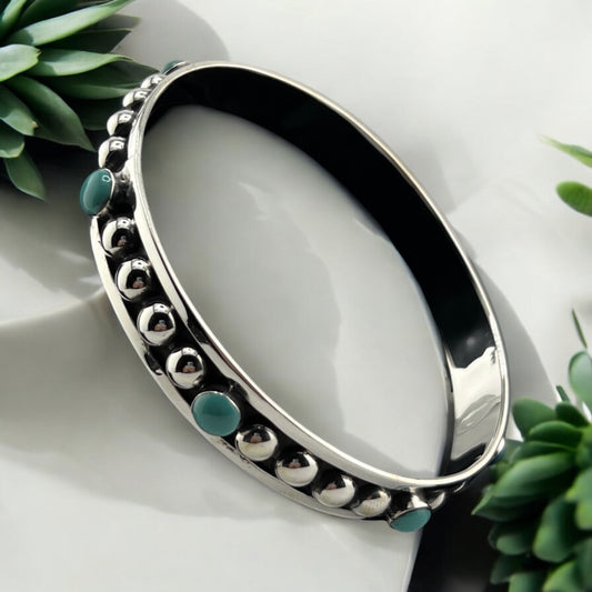 Sterling Silver .925 Bangle Bracelet 71mmx5mm Silver Sphere with Turquoise