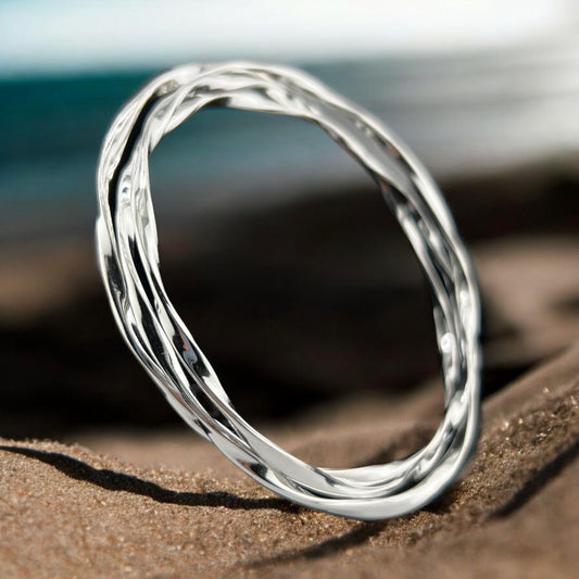 Sterling Silver .925 Bangle Bracelet 65mmx5mm 3 strand Undulating Smooth