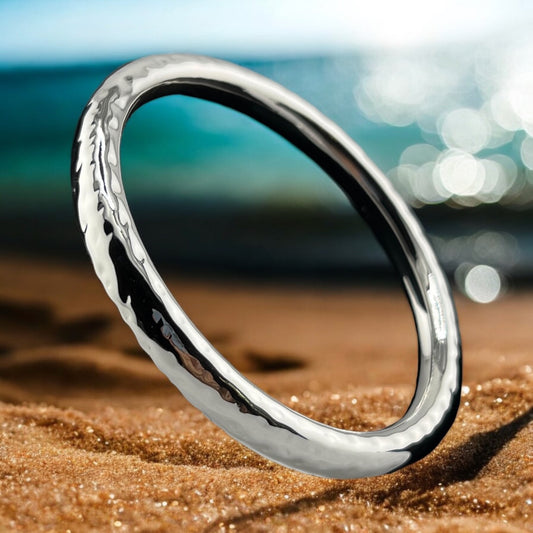 Sterling Silver .925 Bangle Bracelet 75mmx5mm Round Hammered