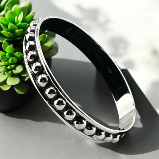 Sterling Silver .925 Bangle Bracelet 65mmx8mm Bolitas