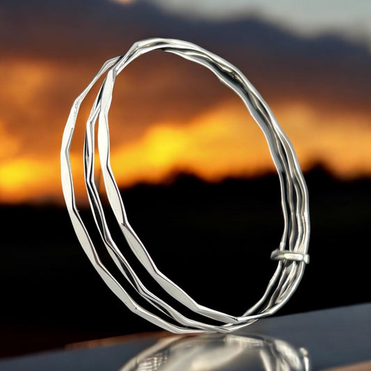 Sterling Silver .925 Bangle Bracelet 70mmx2mm Chanfored 3-strand
