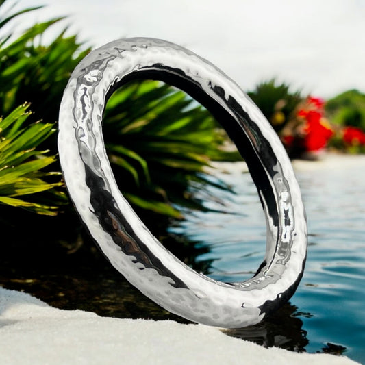 Sterling Silver .925 Bangle Bracelet 80mmx10mm Round Hammered