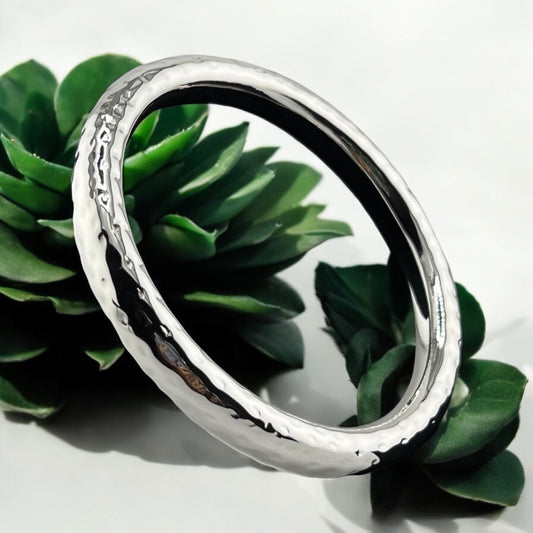 Sterling Silver .925 Bangle Bracelet 72mmx10mm Hammered Round