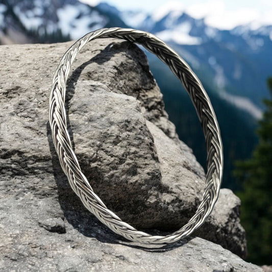 Sterling Silver .925 Bangle Bracelet 70mmx7mm Woven Strand