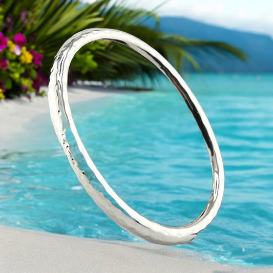Sterling Silver .925 Bangle Bracelet 70mmx5mm Oval Hammered