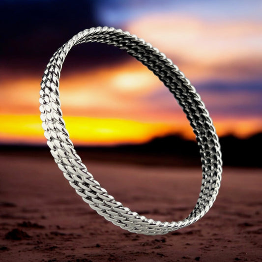 Sterling Silver .925 Bangle Bracelet 68mmx8mm Triple Rope Design