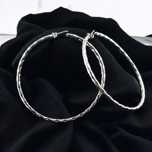 Sterling Silver .925 Hoop Post Earrings 70mmx2mm Undulating