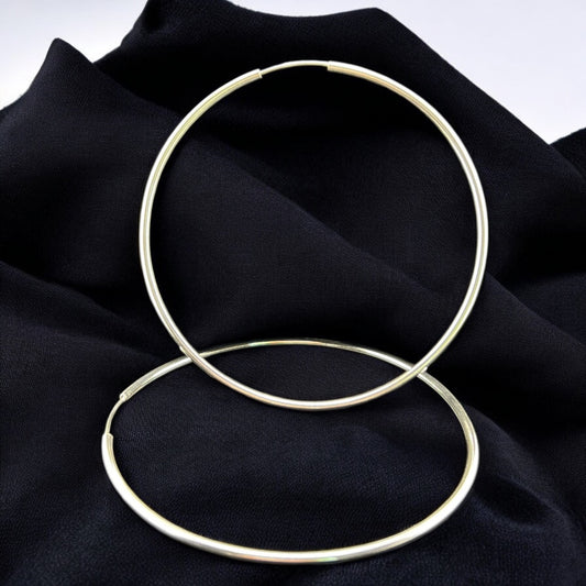 Sterling Silver .925 HOOP Endless Earrings 80mmx2mm Smooth Round