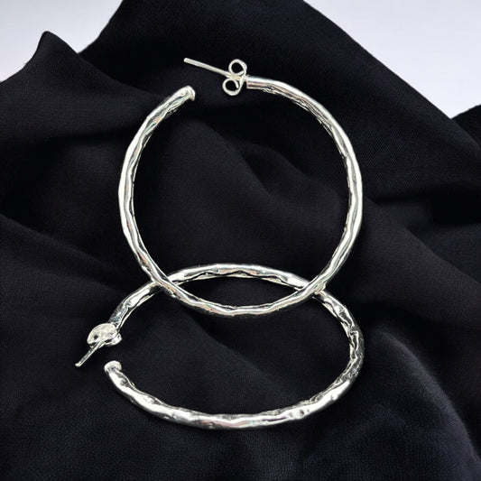 Sterling Silver .925 HOOP POST Earrings 45mmx2mm Smooth Facet