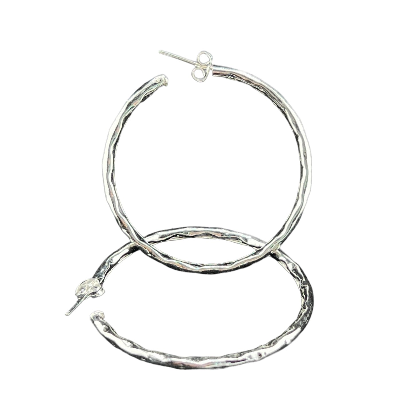 Sterling Silver .925 HOOP POST Earrings 45mmx2mm Smooth Facet