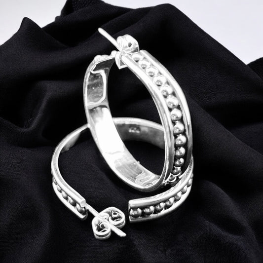 Sterling Silver .925 HOOP POST Earrings 28mm round Bolitas