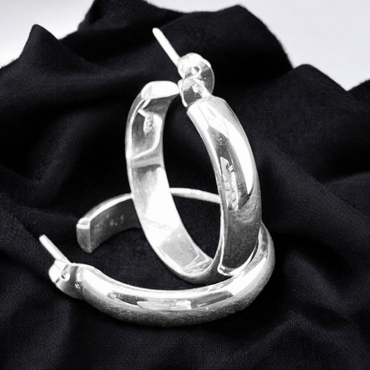 Sterling Silver .925 HOOP POST Earrings 23mm Round Smooth